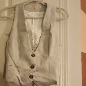 We The Free Cream and Gray Striped Vest